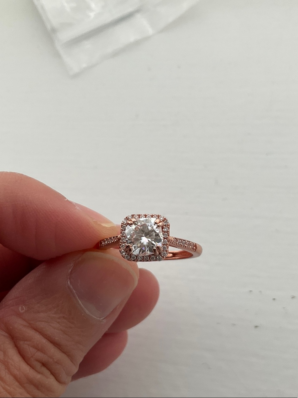 Rose Gold plated moissanite Halo Ring